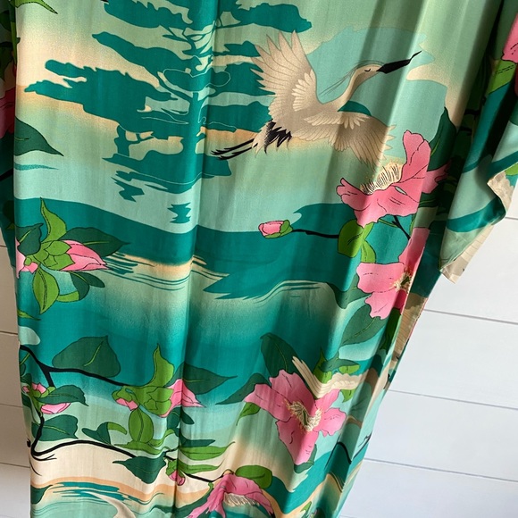 Turquoise Bohemian Crane Floral Kimono Robe - Picture 11 of 12